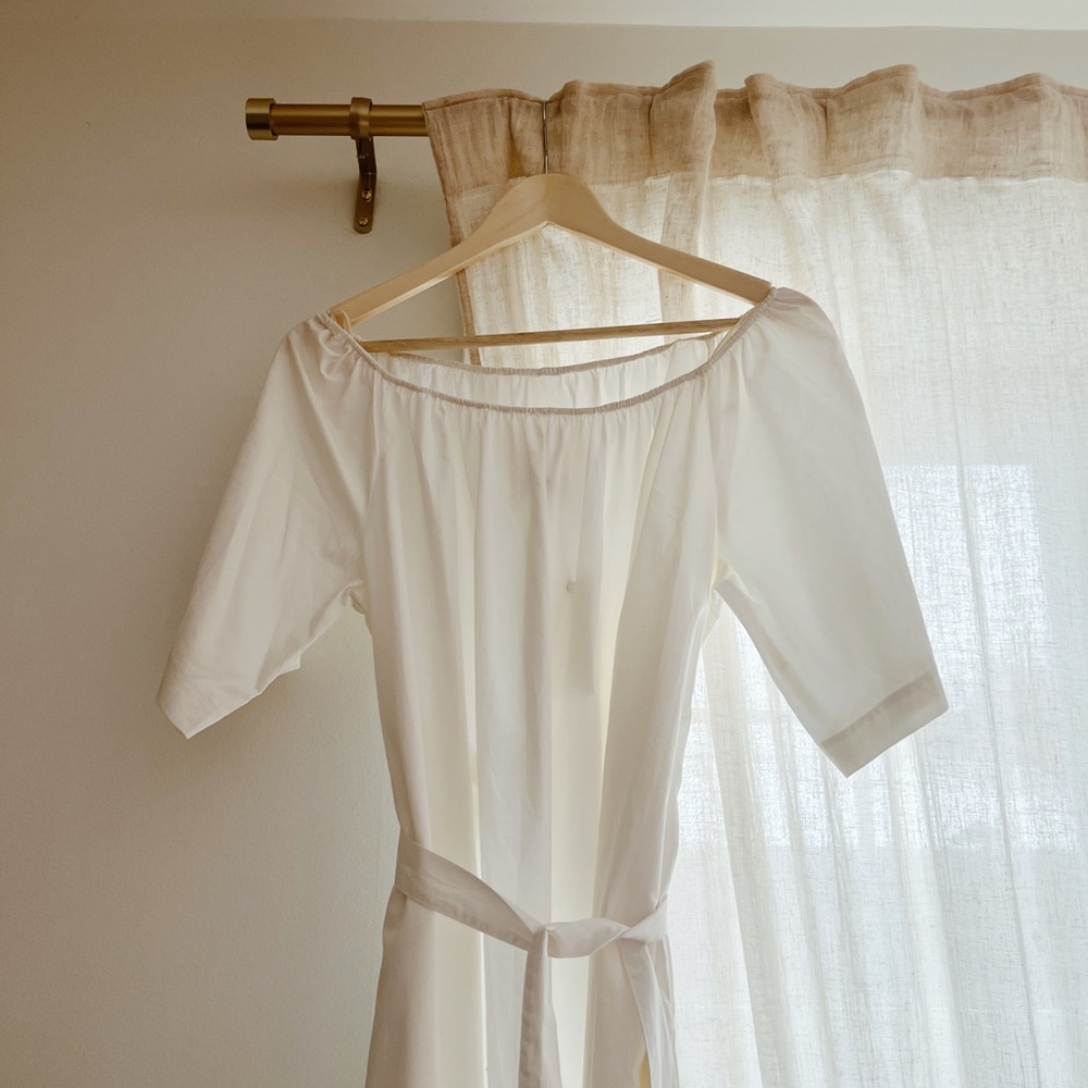 Sunja Link White Gathered Cotton Dress Made in Canada Size M